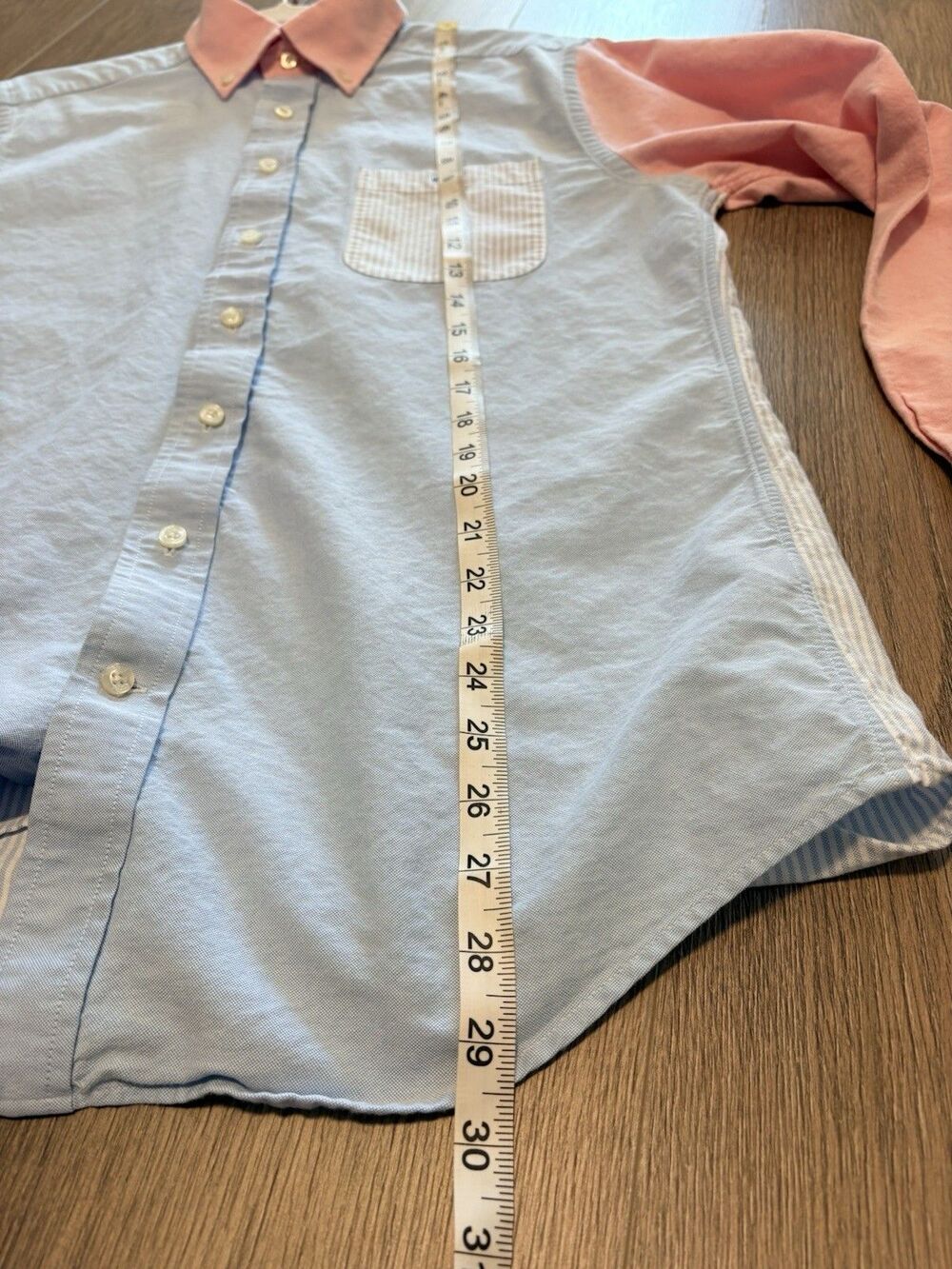 Vineyard Vines Shirt Mens Medium Blue Pink Tucker Slim Pastel Color Block Oxford - Picture 8 of 11